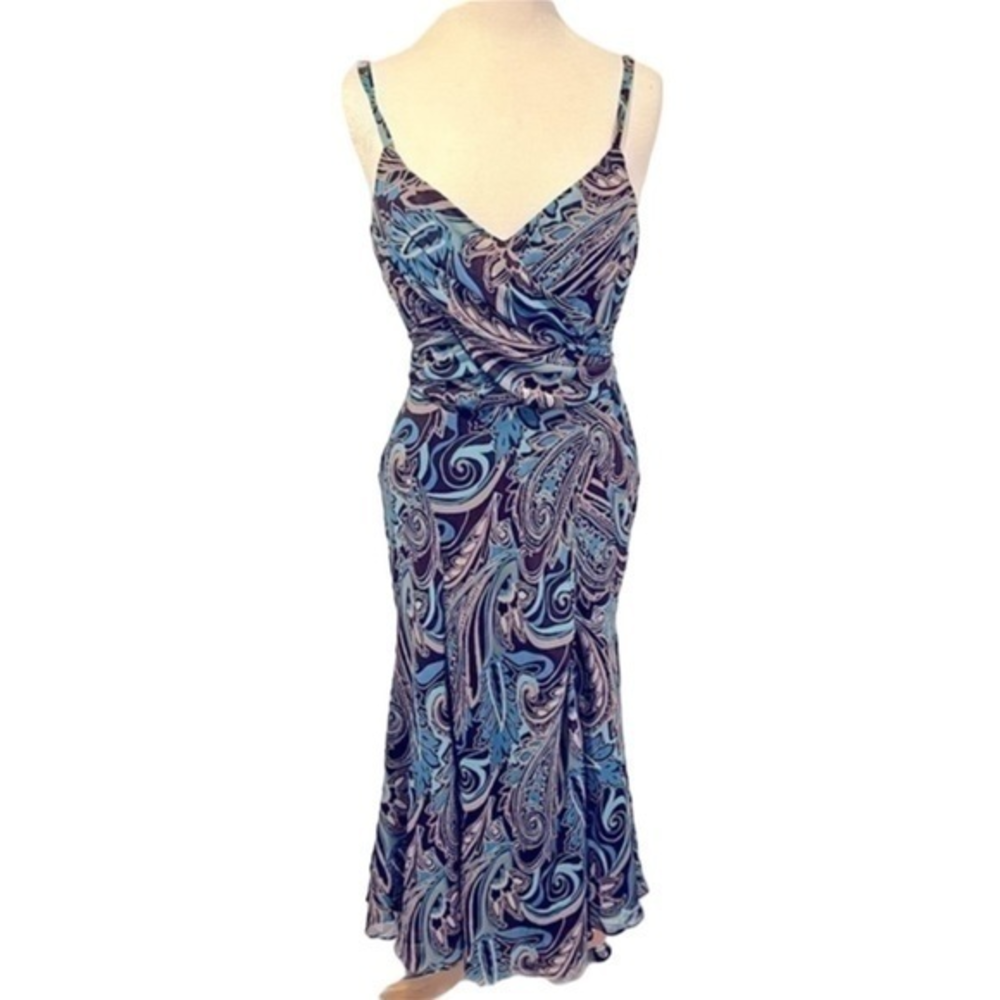 NWT Bandolino Paisley V-Neck Cross Maxi Dress Blue Teal Brown‎ Sleeveless  #195
